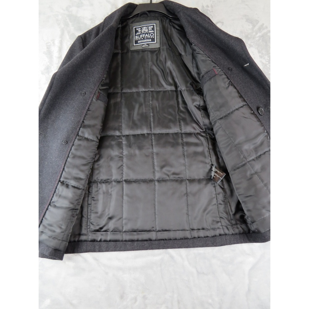 Buffalo David Bitton Wool Blend Peacoat Jacket L Charcoal Gray Double Breasted - Picture 4 of 9